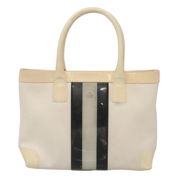 GUCCI Sherry Line Hand Bag Canvas White Black - Picture 2 of 12